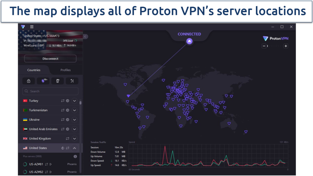 A screenshot of Proton VPN's home screen on the Windows app