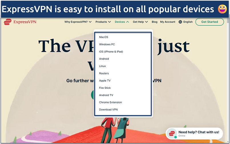 Screenshots of the VPN app website home page with its app download options