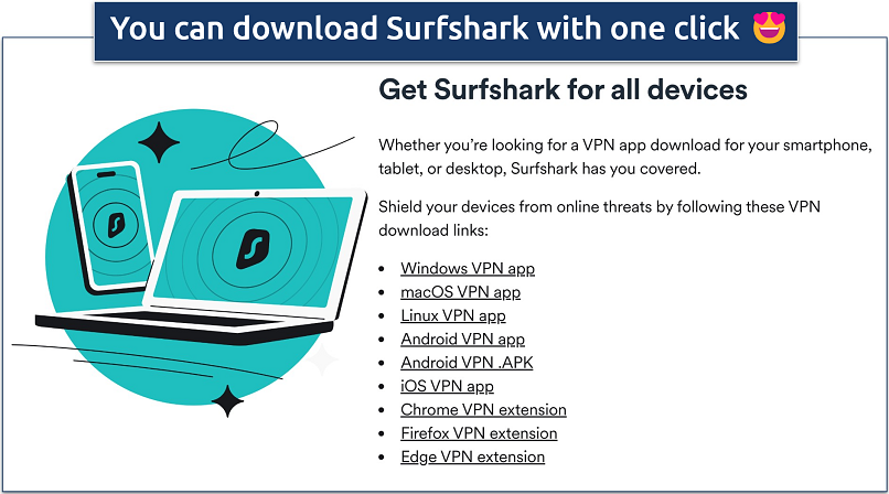 Screenshot of the download page on the Surfshark website