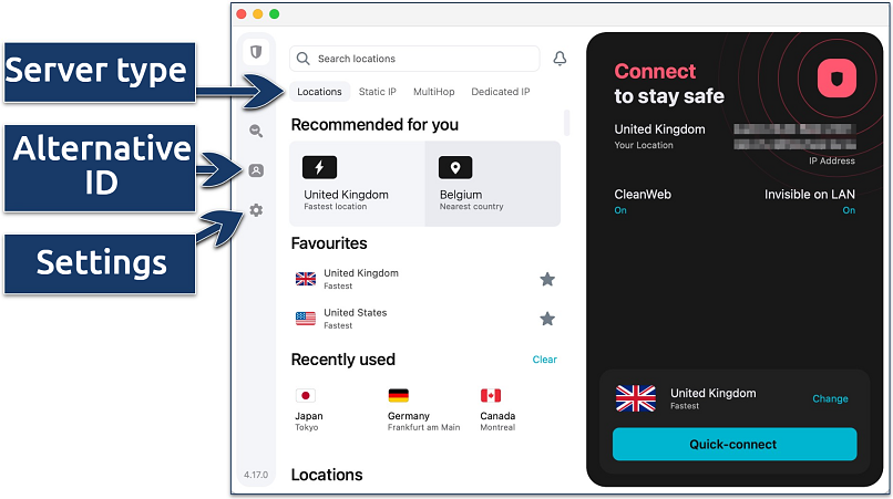 Screenshot of Surfshark's app
